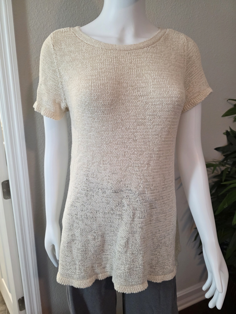 EILEEN FISHER Ivory Organic Cotton & Nylon Ribbon Yarn Stretch Sweater Size M